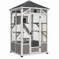 Enclos extérieur pour chat 100 x 100 x 180 cm en bois gris et blanc avec grillage et toit