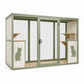 Enclos pour chats 180 x 90 x 180 cm en métal vert sauge avec plateformes en bois