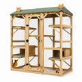 Enclos extérieur pour chats 180 x 90 x 180 cm en bois naturel vert avec plateformes et toit