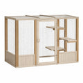 Enclos pour chat 122 x 61 x 122 cm en bois et métal beige à niveaux pour extérieur