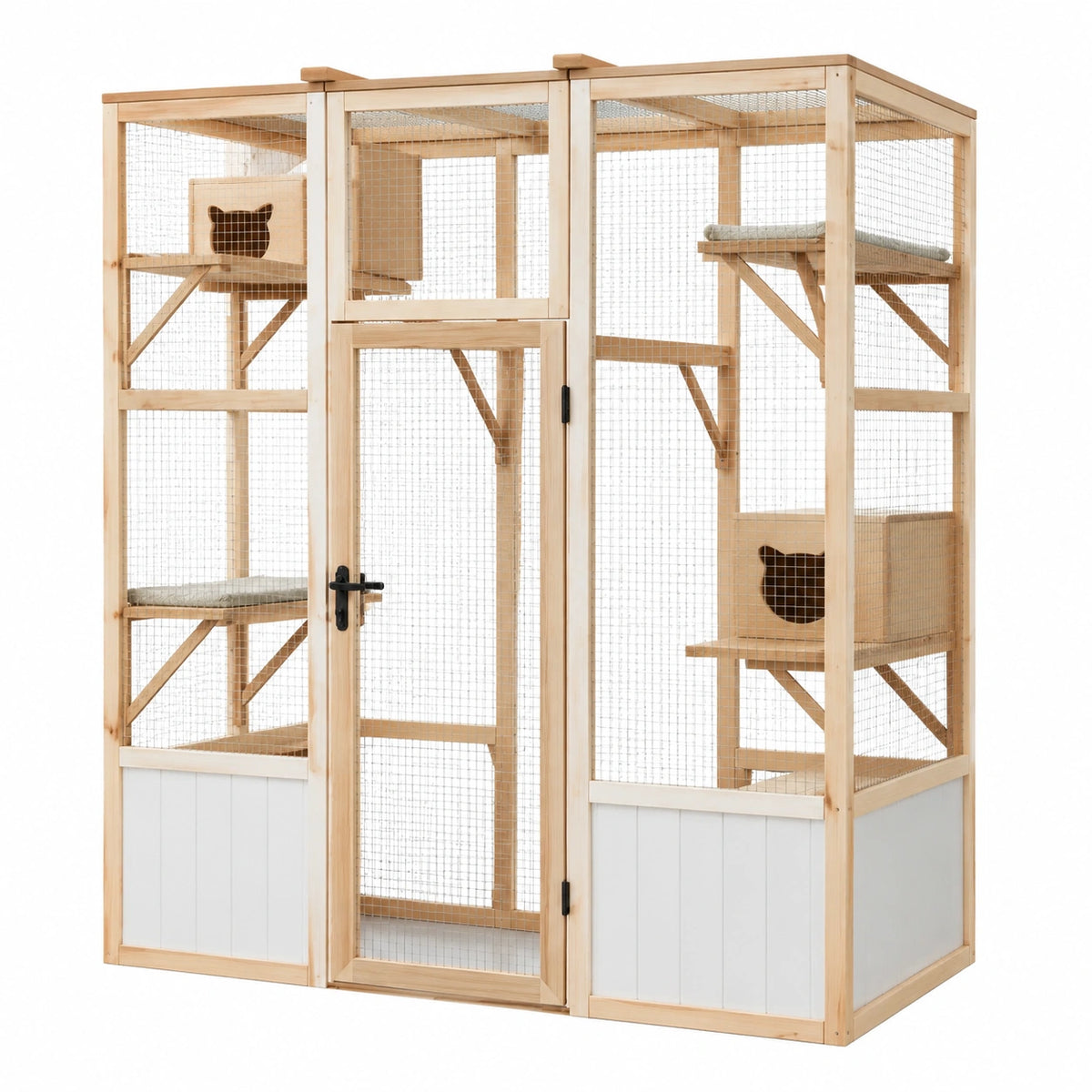 Enclos pour chat 180 x 90 x 180 cm en bois naturel et métal avec plateformes