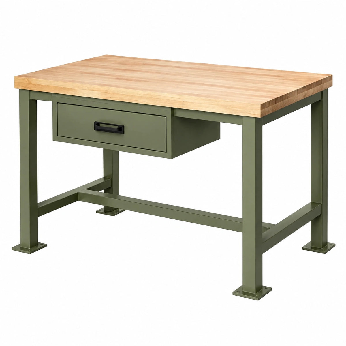 Établi 120 x 60 x 90 cm en bois et acier vert avec tiroir