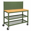 Établi d'atelier 120 x 60 x 150 cm en acier vert avec plateau en bois et roulettes