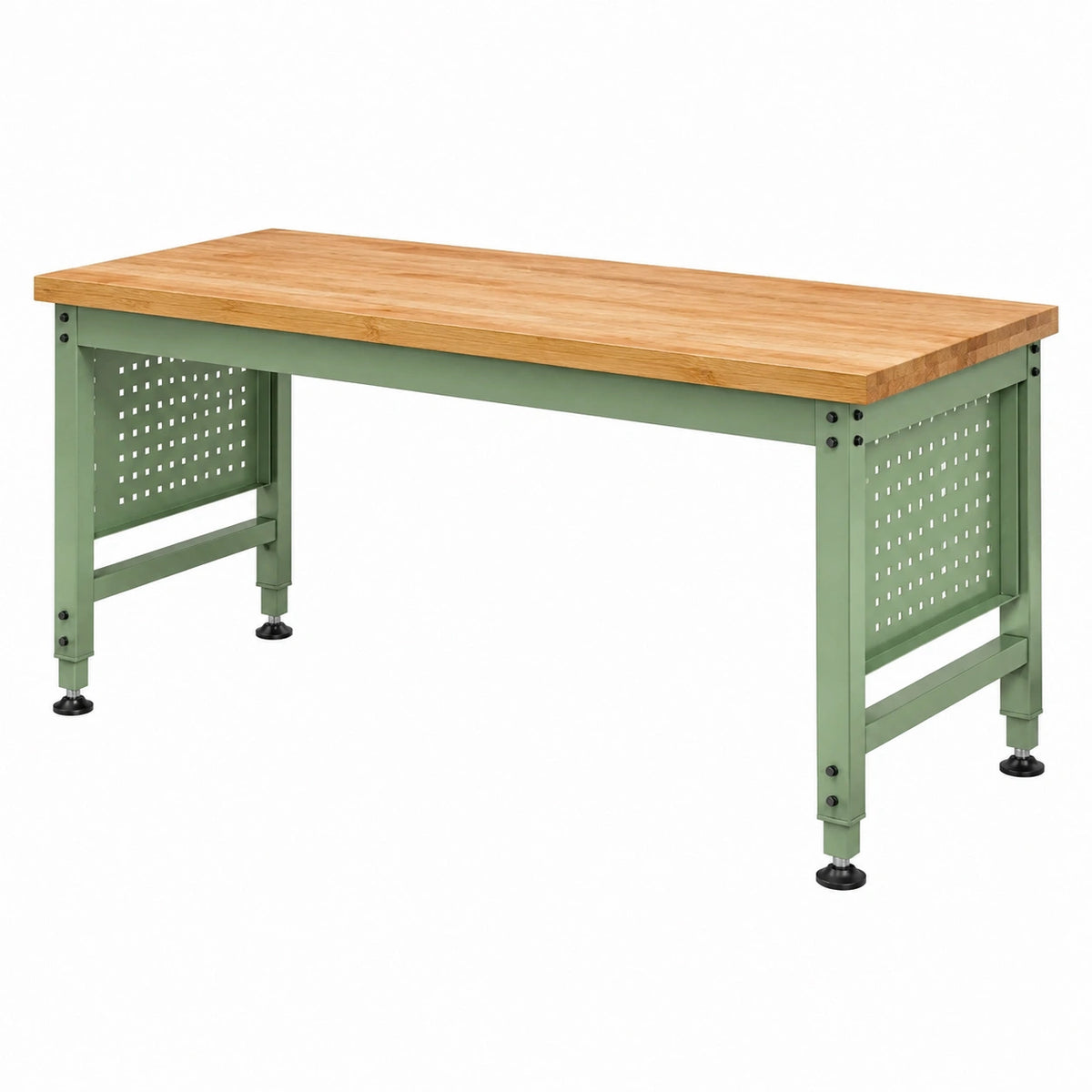 Établi 152 cm en bois et acier vert avec pieds réglables