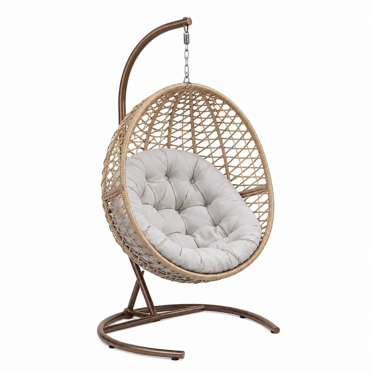 Fauteuil suspendu 105 x 105 x 195 cm en fibre tressée beige avec structure en acier brun style bohème