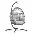 Fauteuil suspendu 105 x 105 x 195 cm en métal et corde gris avec support
