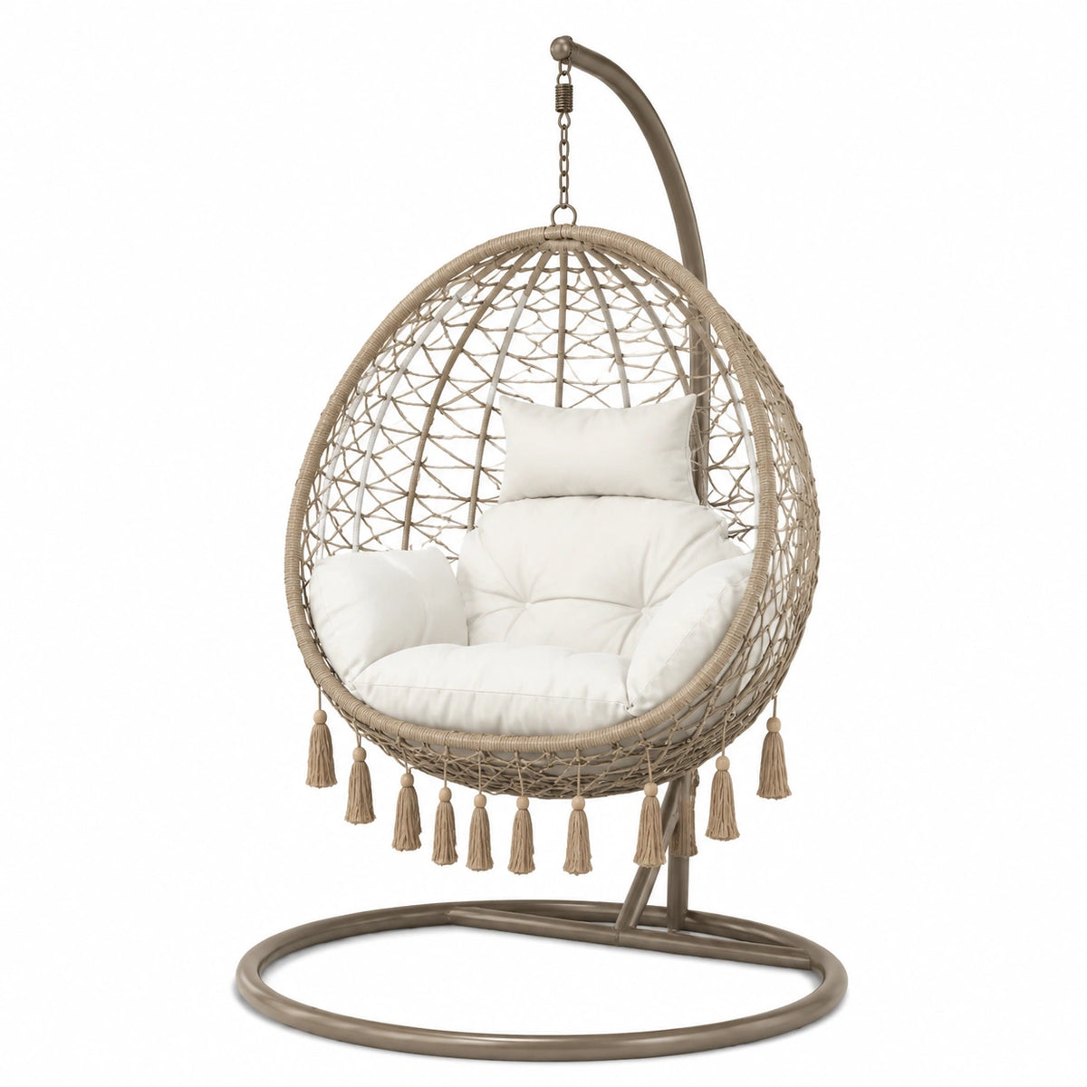 Fauteuil suspendu 105 x 105 x 195 cm en métal et tressage beige style bohème