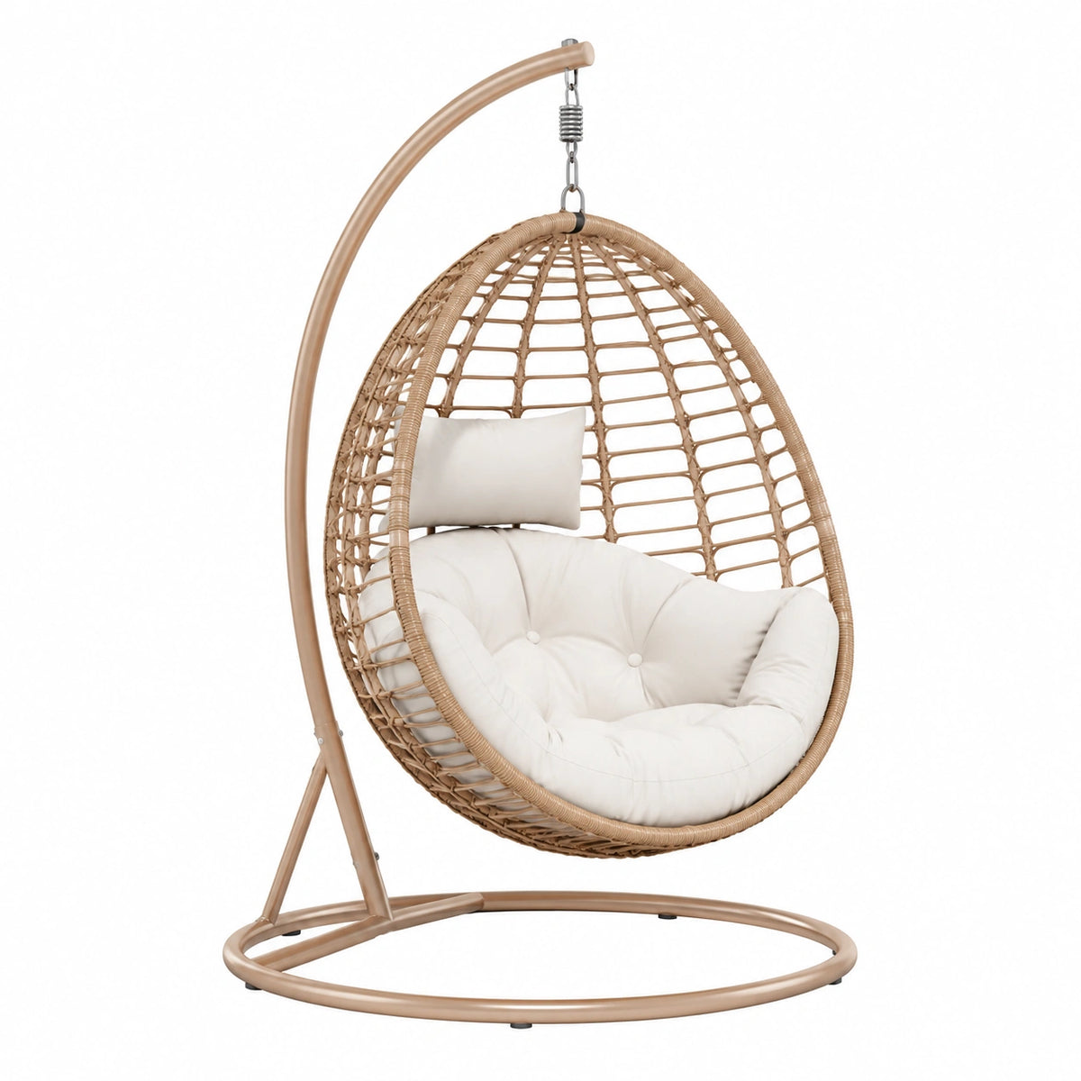 Fauteuil suspendu 105 x 105 x 195 cm en fibres tressées beige avec support métal pour intérieur