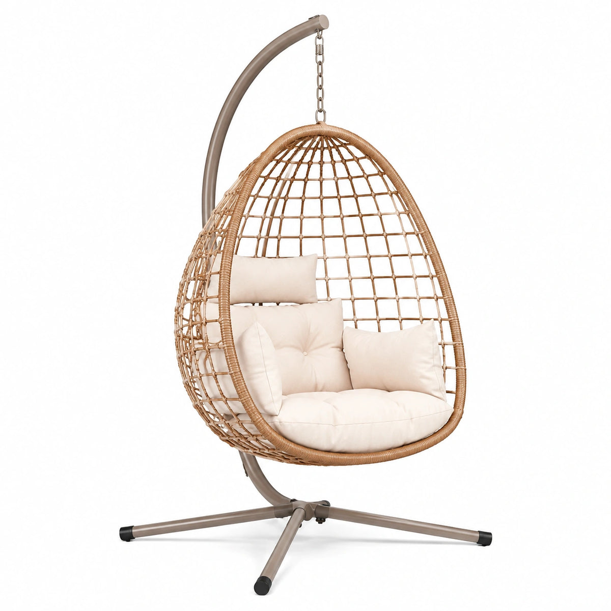 Fauteuil suspendu 105 x 105 x 195 cm en rotin naturel et métal taupe avec support
