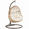 Fauteuil suspendu 105 x 105 x 200 cm en fibres tressées beige avec support métal brun style bohème