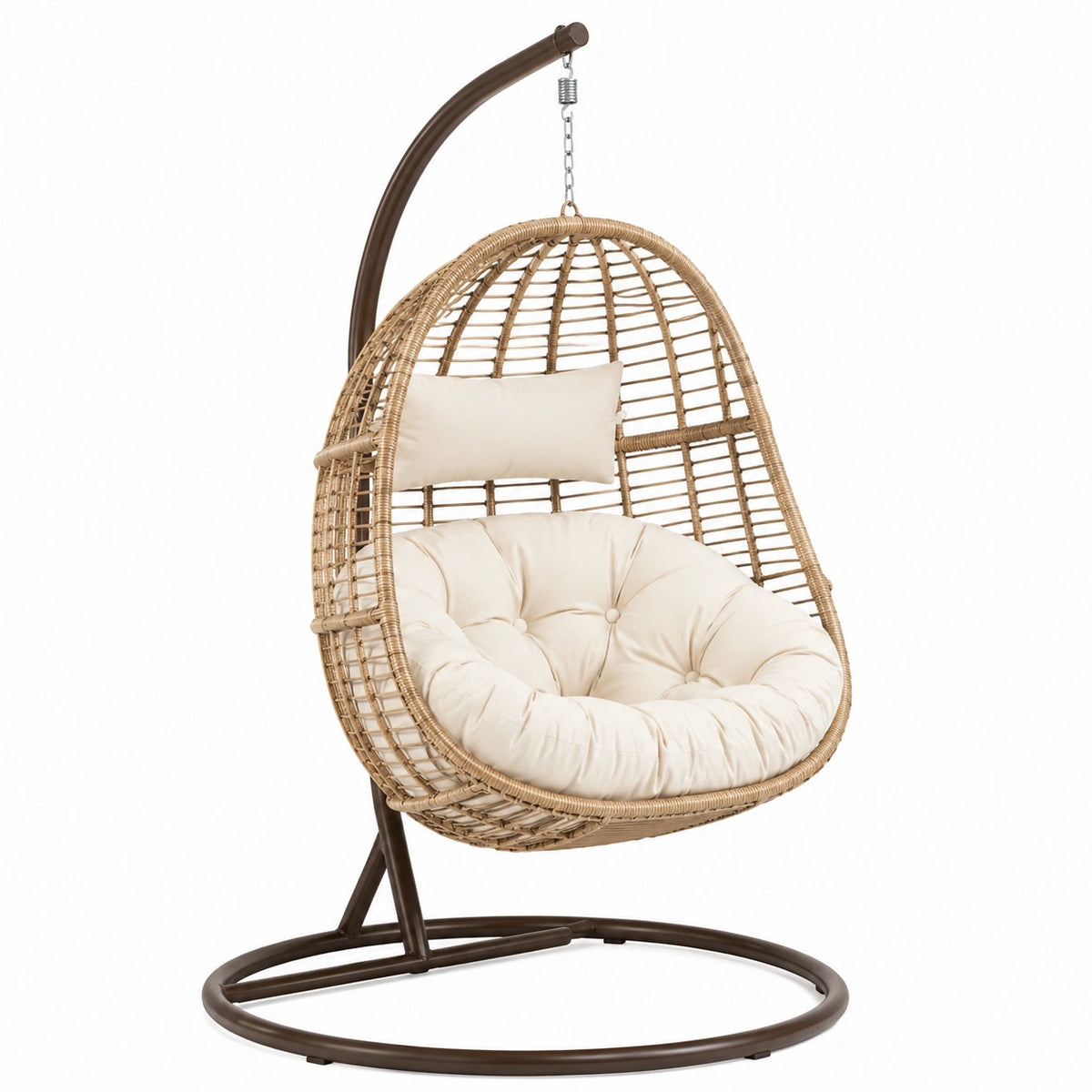Fauteuil suspendu 105 x 105 x 200 cm en fibres tressées beige avec support métal brun style bohème