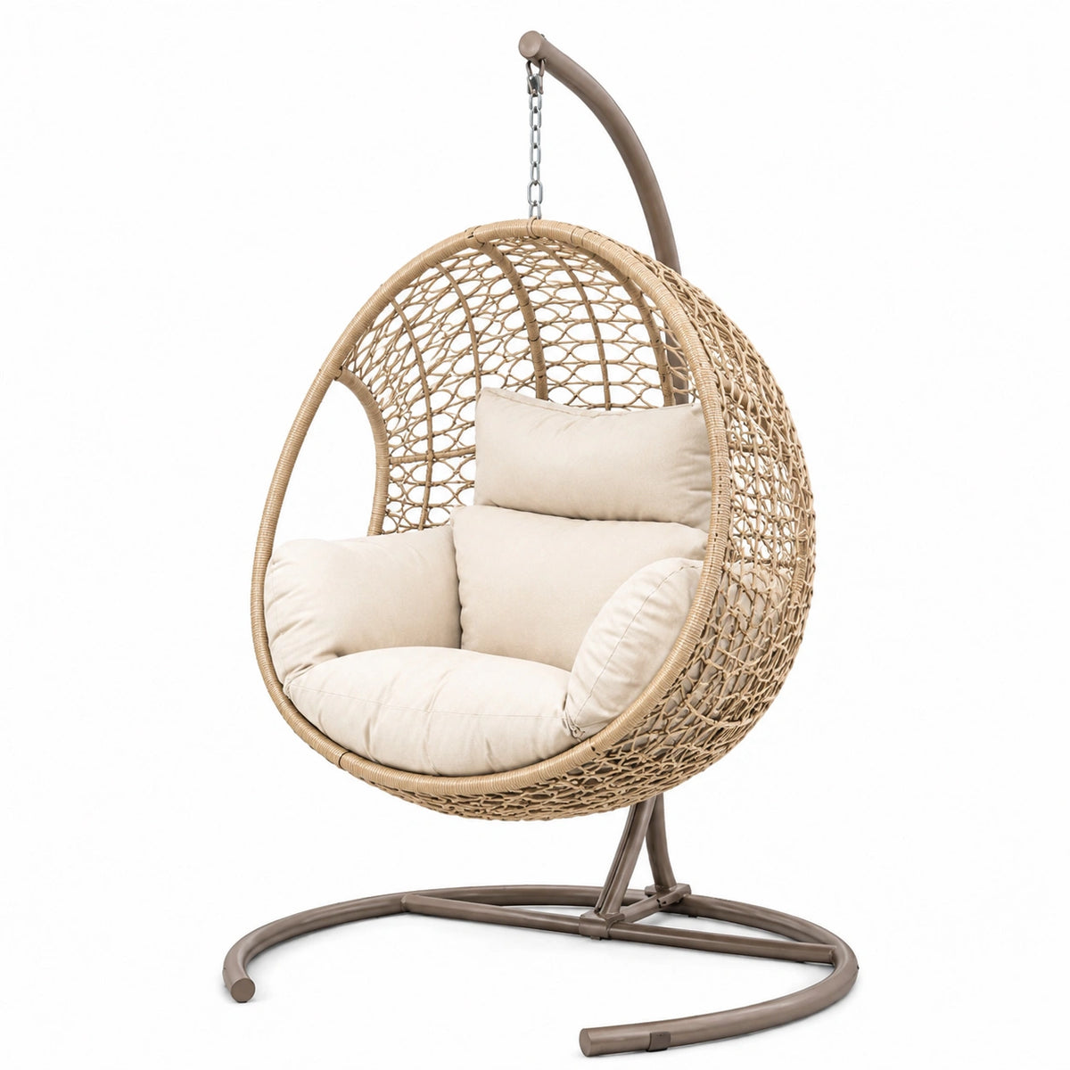 Fauteuil suspendu 105 x 105 x 195 cm en rotin tressé beige avec support métallique style bohème