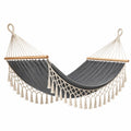 Hamac 320 x 100 cm en coton gris avec barres en bois style bohème pour jardin et terrasse
