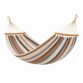 Hamac 200 x 100 cm en tissu rayé beige marron gris avec barres en bois - Suspendu pour jardin
