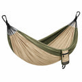 Hamac 270 x 140 cm en tissu synthétique vert kaki et beige avec mousquetons pour extérieur
