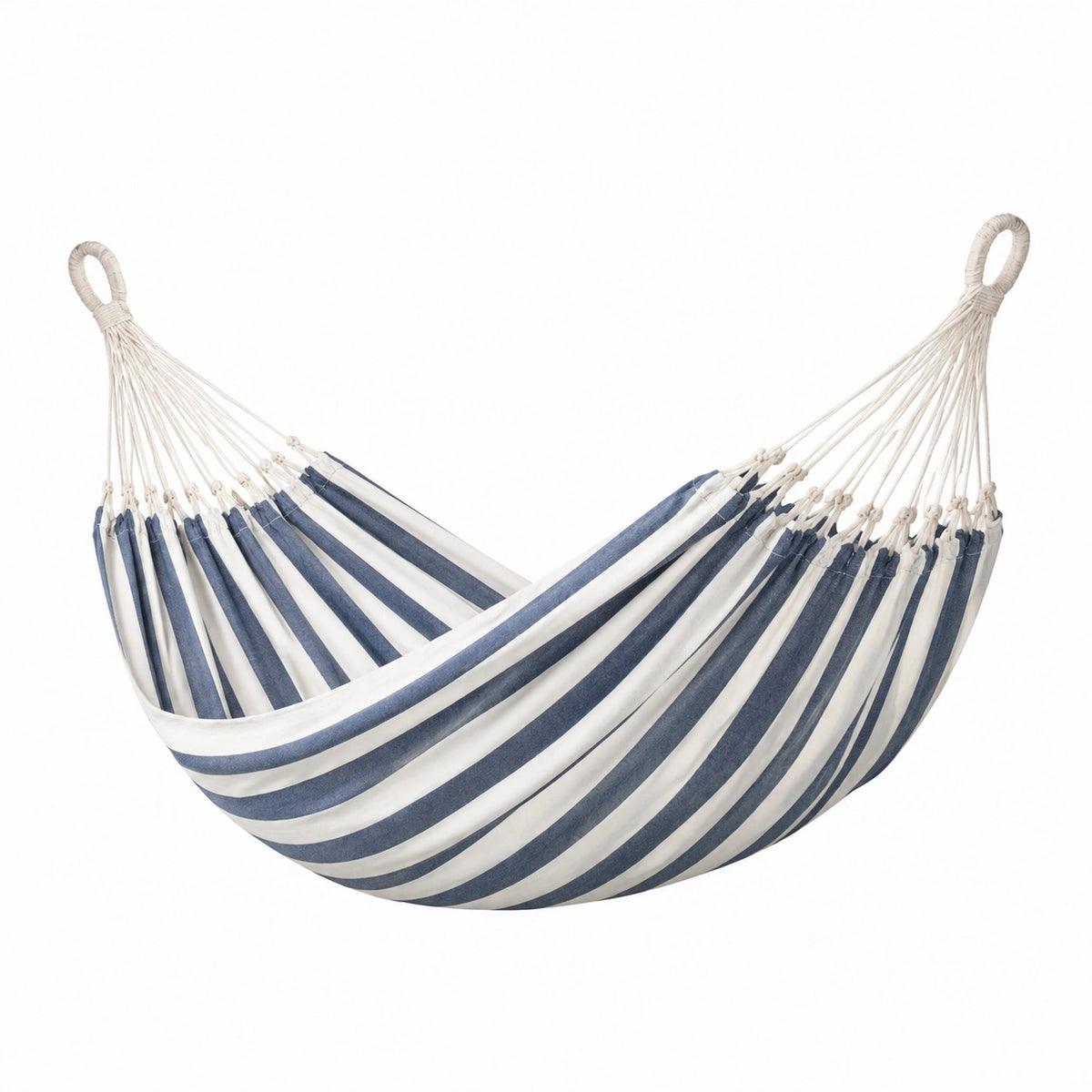 Hamac 200 x 150 cm en tissu rayé bleu et blanc pour jardin