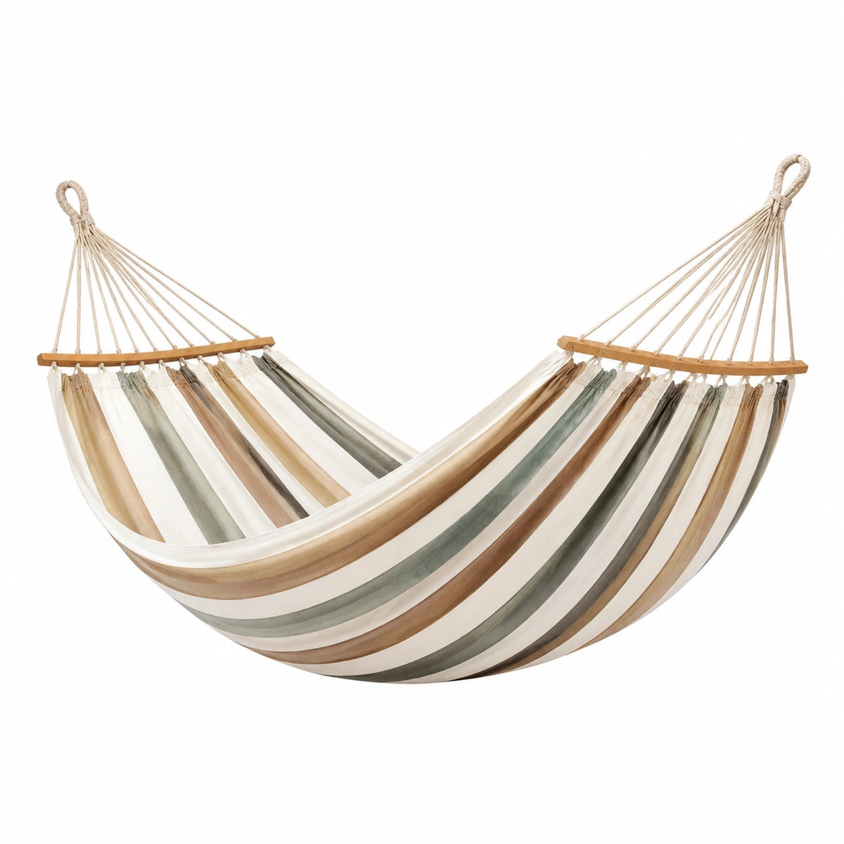 Hamac 200 x 150 cm en coton rayé beige vert pour jardin