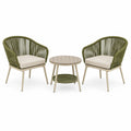 Salon de jardin 2 fauteuils et table ronde 60 cm en corde vert olive style contemporain