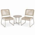 Salon de jardin 2 fauteuils et table ronde 50 cm en métal et corde beige style contemporain