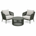 Salon de jardin 2 fauteuils et table basse diamètre 80 cm métal vert foncé style contemporain
