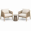 Salon de jardin 3 pièces 75 x 70 x 80 cm en bois et cordage beige style naturel