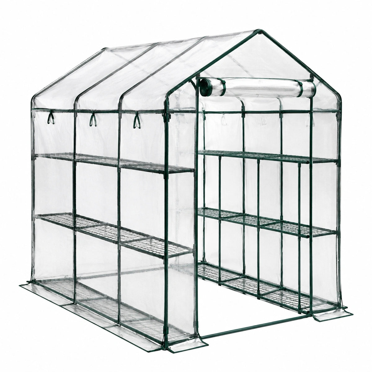 Serre de jardin 143 x 73 x 195 cm en acier et housse transparente avec étagères