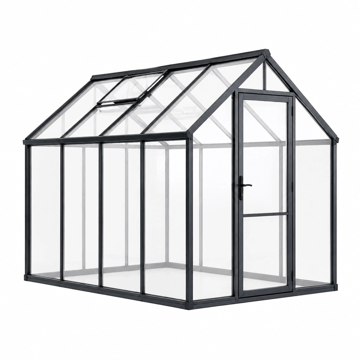 Serre de jardin 190 x 190 x 195 cm en aluminium noir et panneaux transparents avec lucarne