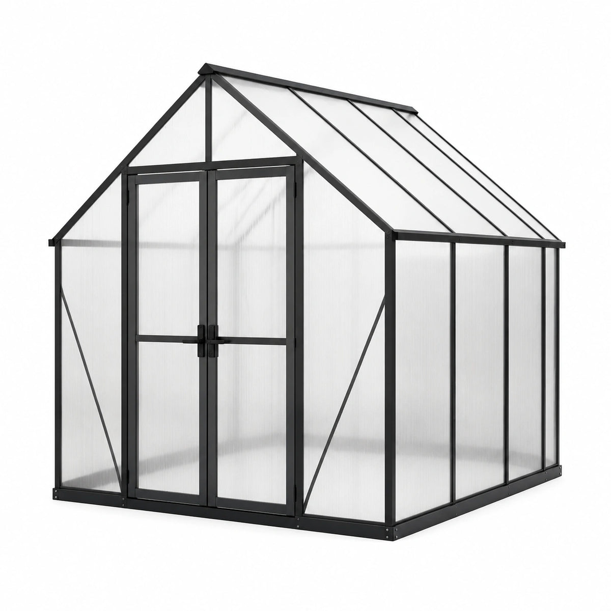 Serre de jardin 190 x 190 x 195 cm aluminium noir panneaux translucides à double porte