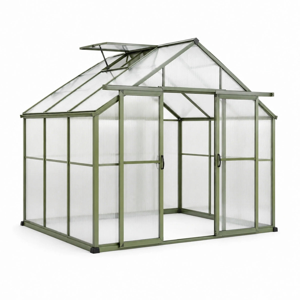 Serre de jardin 190 x 190 x 195 cm en aluminium vert avec panneaux en polycarbonate et lucarne
