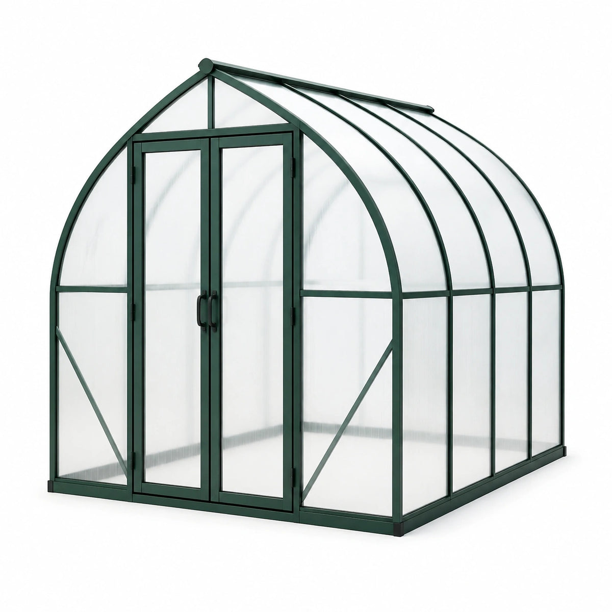 Serre de jardin 240 x 180 x 200 cm en aluminium vert avec panneaux translucides et portes doubles